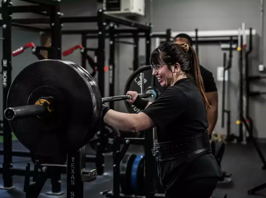Barbell strength training at 24-hour gym in Mankato